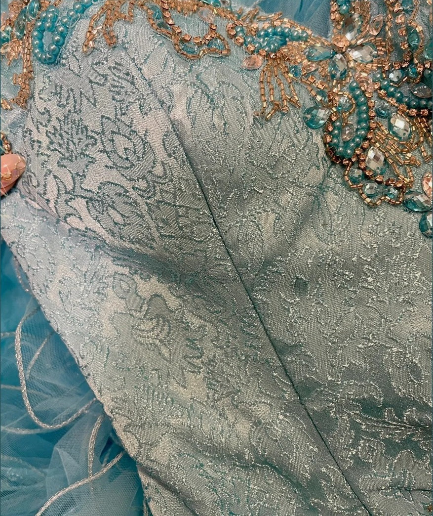 Blue gorgeous beaded long tulle organza ball gown evening dress gh4431