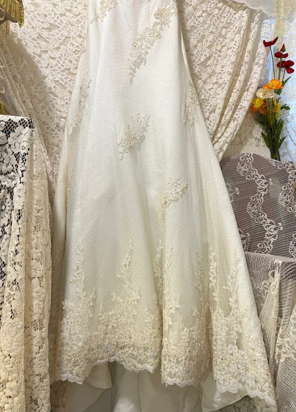 Light Yellow Floral Beaded Long Lace Tulle Ball Gown Evening Dress Party Dress gh4488