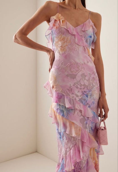 Cute Layers Spaghetti Straps Long Prom Dress Summer Beach Dresses