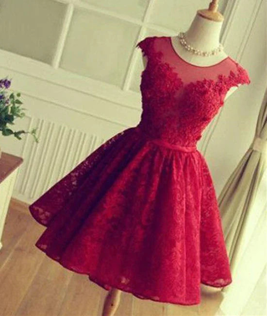 PM120,Charming Burgundy Applique Lace Homecoming Dresses Mini Graduation Dresses