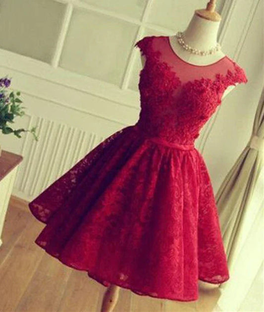 PM120,Charming Burgundy Applique Lace Homecoming Dresses Mini Graduation Dresses