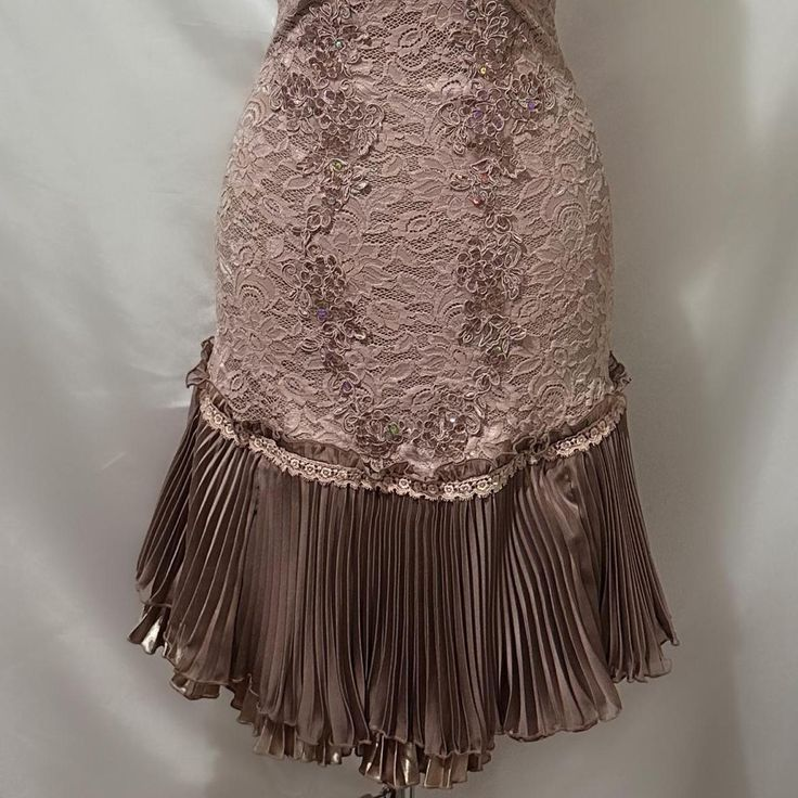 Brown Vintage Lace Beading Pleated Birthday Party Dress Short Homecoming Dress S346