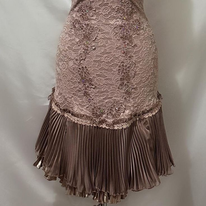 Brown Vintage Lace Beading Pleated Birthday Party Dress Short Homecoming Dress S346