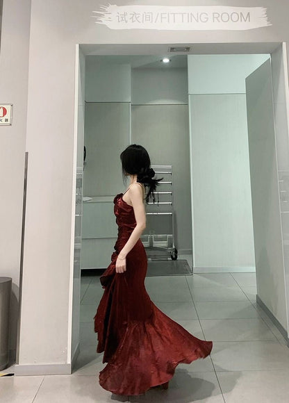 Classy Sheath Sweetheart Sleeveless Satin Burgundy Long Prom Dresses SD2399