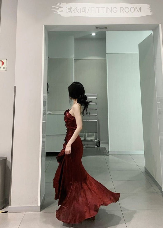 Classy Sheath Sweetheart Sleeveless Satin Burgundy Long Prom Dresses SD2399