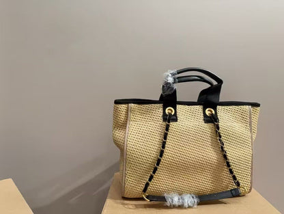 Chanel Deauville Tote Straw with Chain Detail Medium