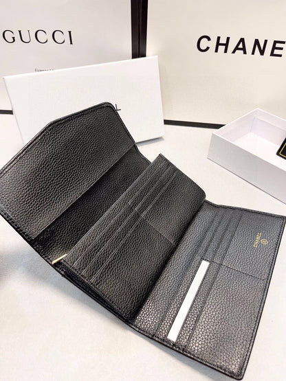 CHANEL Leather Bifold Wallet Classic In Black 19x10cm