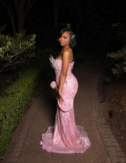 Gorgeous Mermaid Sweetheart Pink Satin Sequin Long Prom Dress Party Dress Graduation Dresses D2599