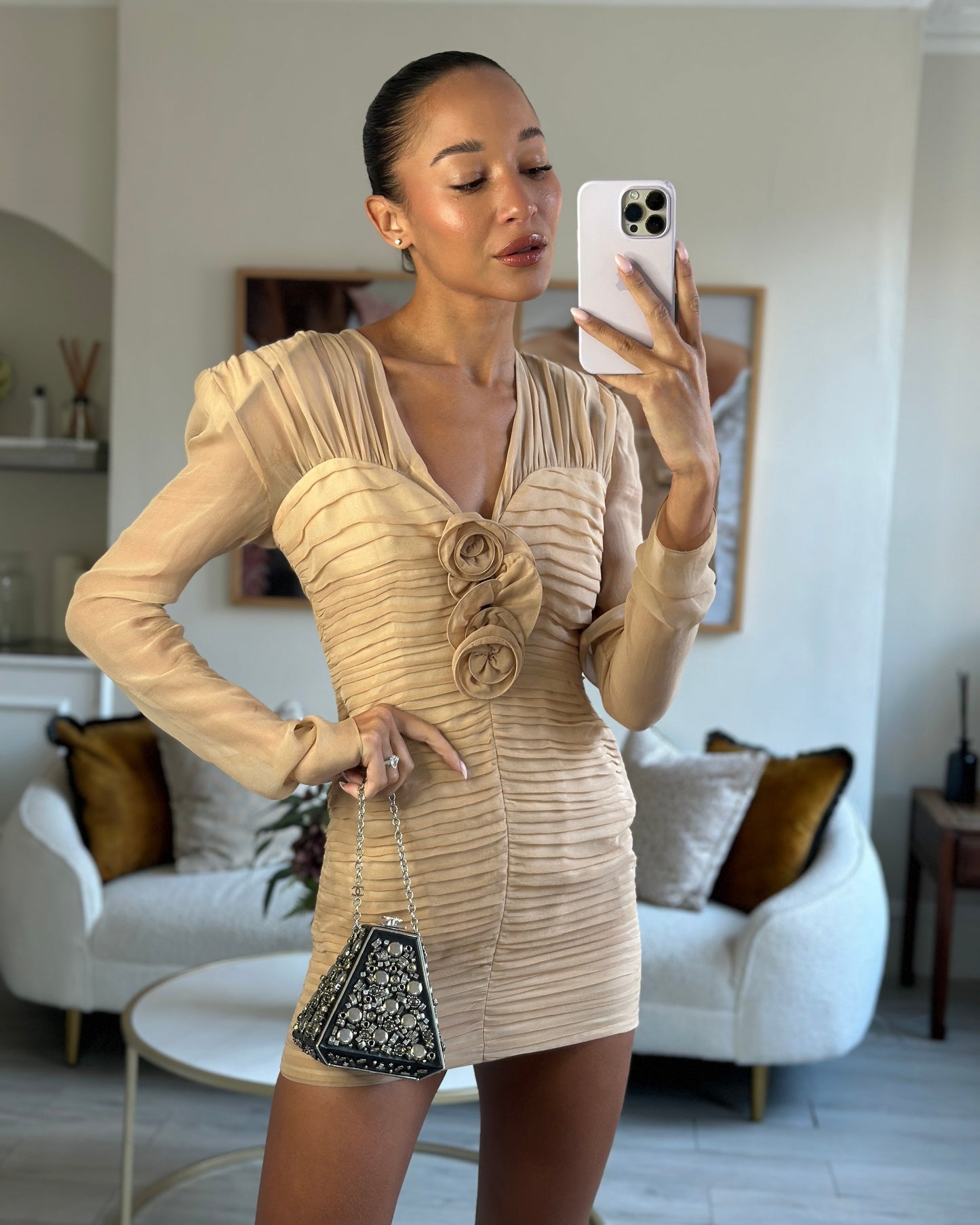 *RARE* Chanel 2012 Pre-Fall Paris-Bombay Collection Black Leather & Silver Hardware Detail Pyramid Evening Bag