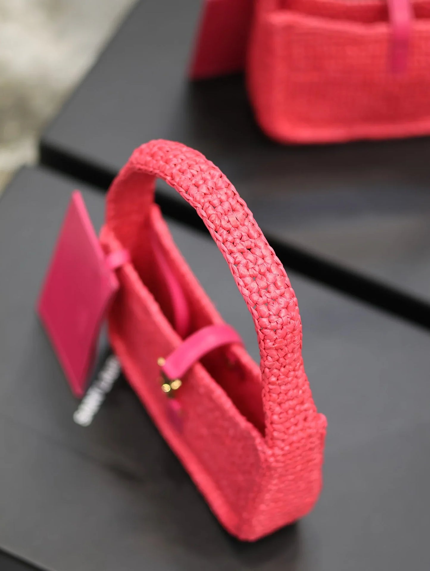 YSL Le 5 À 7 Mini In Raffia Pink - 19 X 11.5 X 4.5 CM