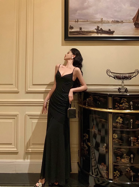 Elegant Mermaid Black Chiffon Sleeveless 21st Birthday Dress Party Gown Birthday Outfits Birthday Dress Ideas For Women DP1288