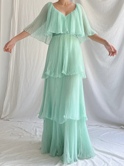 Green Layered Chiffon A Line V Neck Simple Long Party Dress Evening Dress 18 Birthday Dress SH3626