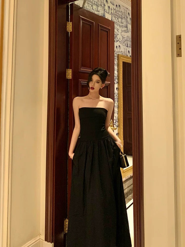 Sexy A Line Strapless Black Sleeveless Prom Dresses Party Dress Summer Birthday Outfits 18th Birthday Dresses W814