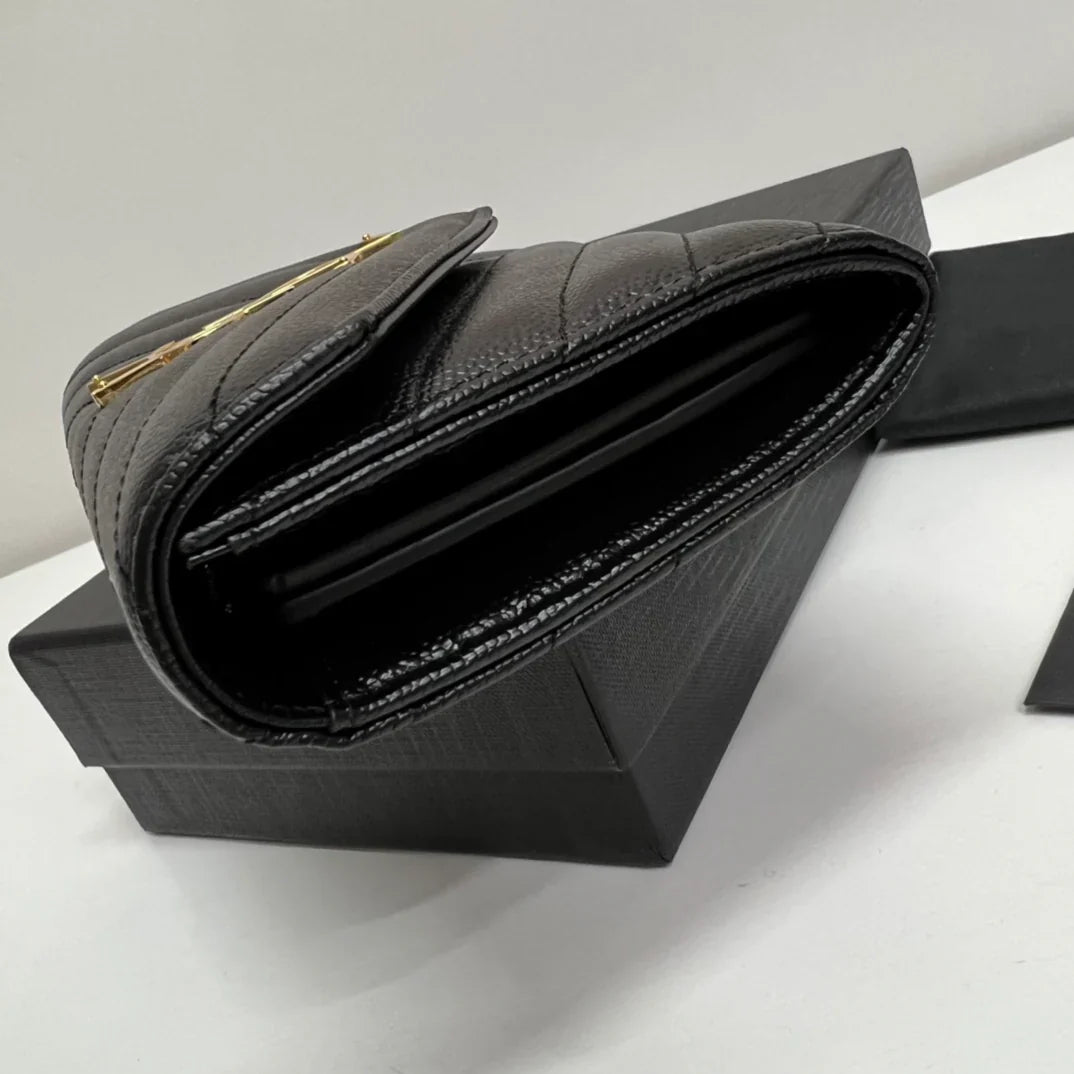 YSL Long Wallet Black Leather Gold Tone 10769 19cm
