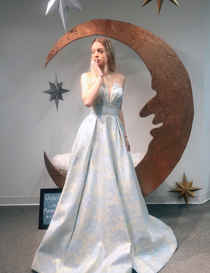 Elegant A Line Strapless Baby Blue Satin Long Prom Dress Evening Dress SH2173