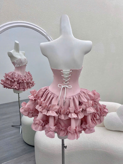 Cute Ball Gown Strapless Pink Party Dresses Short Formal Homecoming Dresses Night Chic Elegant Short Dresses Cocktail Dress 16th Birthday Outfits Hoco Dresses DH2759
