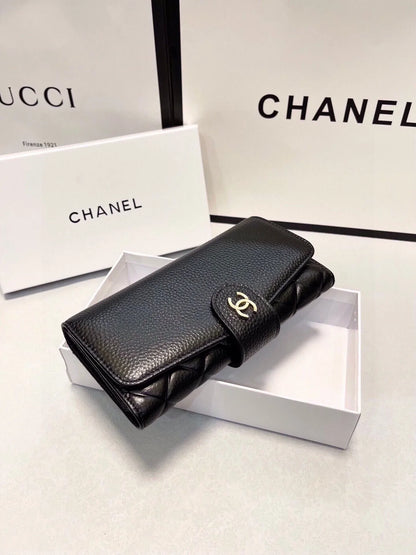 CHANEL Leather Bifold Wallet Classic In Black 19x10cm