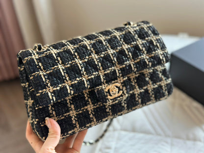 CHANEL Black and Beige Tweed 19 Flap Small Mixed Hardware 10.0 x 6.5 x 3.75 in