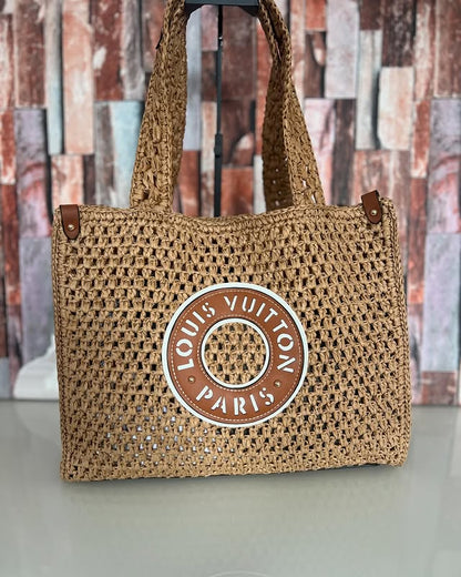 LOUIS VUITTON  Raffia Calfskin By The Pool OnTheGo MM Natural 39x15x30cm