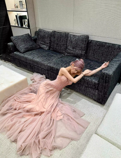 Pink Princess A Line Sweetheart Neck Tulle Lace Long Prom Dress Party Dress Birthday Dress SH3755