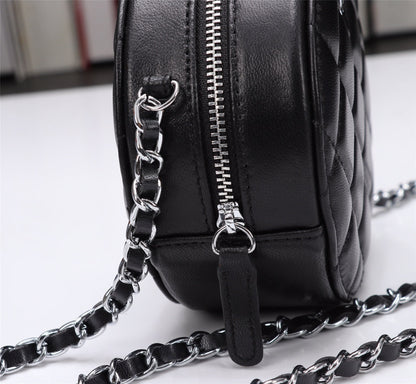 CHANEL Lambskin Quilted Round Clutch With Chain Black