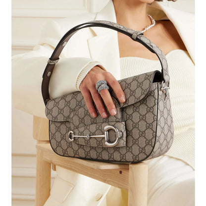 GUCCI Horsebit 1955 leather-trimmed printed coated-canvas shoulder bag
