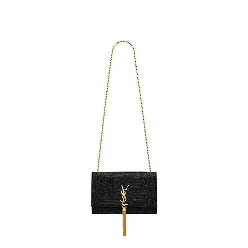 Saint Laurent Medium Kate Tassel Chain Bag In Black Crocodile Em
