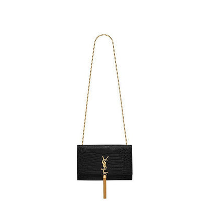 Saint Laurent Medium Kate Tassel Chain Bag In Black Crocodile Em
