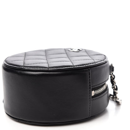 CHANEL Lambskin Quilted Round Clutch With Chain Black