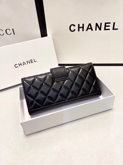 CHANEL Leather Bifold Wallet Classic In Black 19x10cm