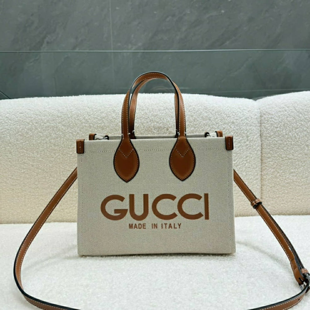 GUCCI MEDIUM TOTE BAG WITH GUCCI PRINT BEIGE 28CM 772144 FACUL 8451
