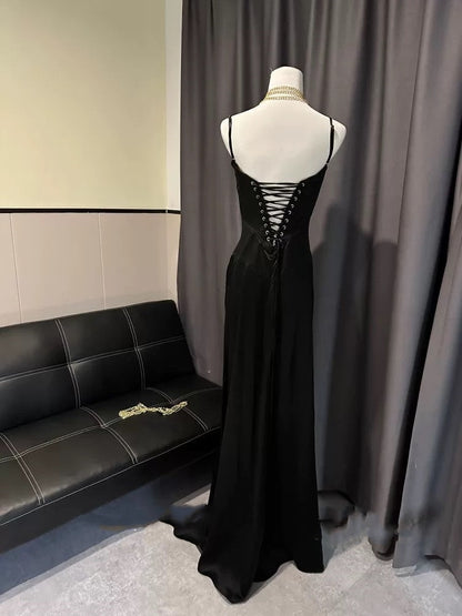 Pretty A line Spaghetti Straps Pink Satin Long Party Dresses Prom Dresses SD2705