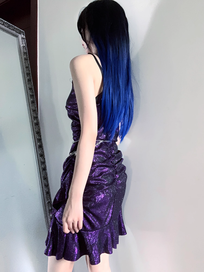 Charming Purple Spaghetti Straps Ruffle Short Homecoming Dress Birthday Outfits S610