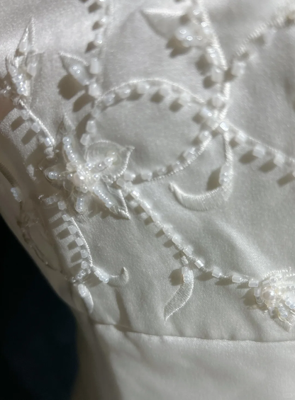 Vintage Bridal Gown 1960s Ball Gown Sweetheart Neck Sleeveless Satin Beads Long White Wedding Dresses Elegant Bridal Gowns DH1016