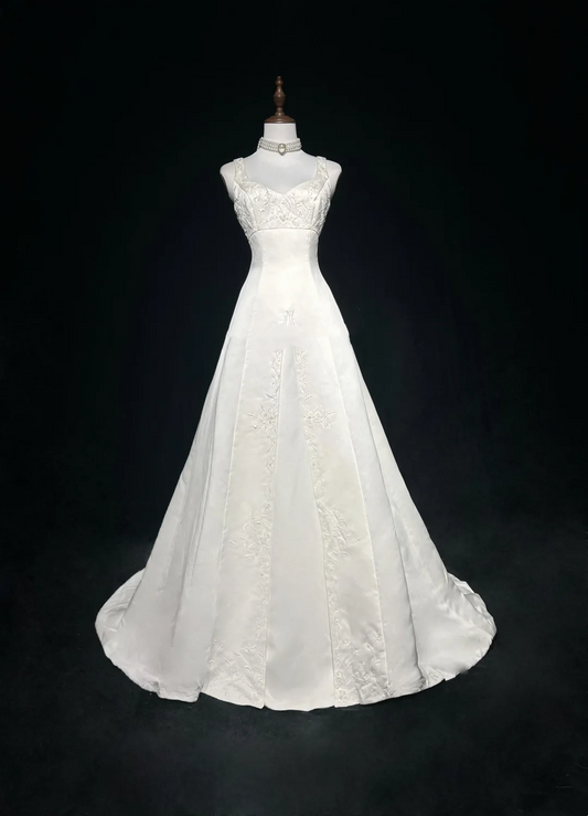 Vintage Bridal Gown 1960s Ball Gown Sweetheart Neck Sleeveless Satin Beads Long White Wedding Dresses Elegant Bridal Gowns DH1016