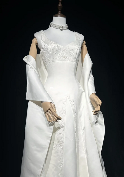 Vintage Bridal Gown 1960s Ball Gown Sweetheart Neck Sleeveless Satin Beads Long White Wedding Dresses Elegant Bridal Gowns DH1016