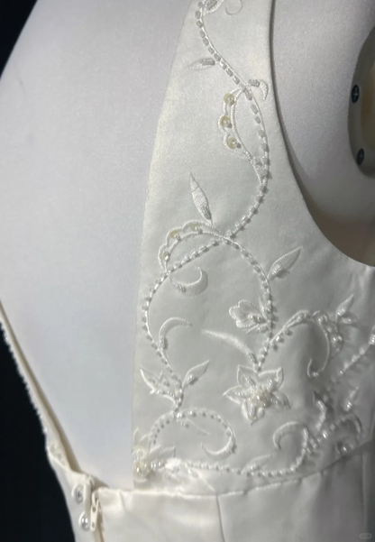 Vintage Bridal Gown 1960s Ball Gown Sweetheart Neck Sleeveless Satin Beads Long White Wedding Dresses Elegant Bridal Gowns DH1016