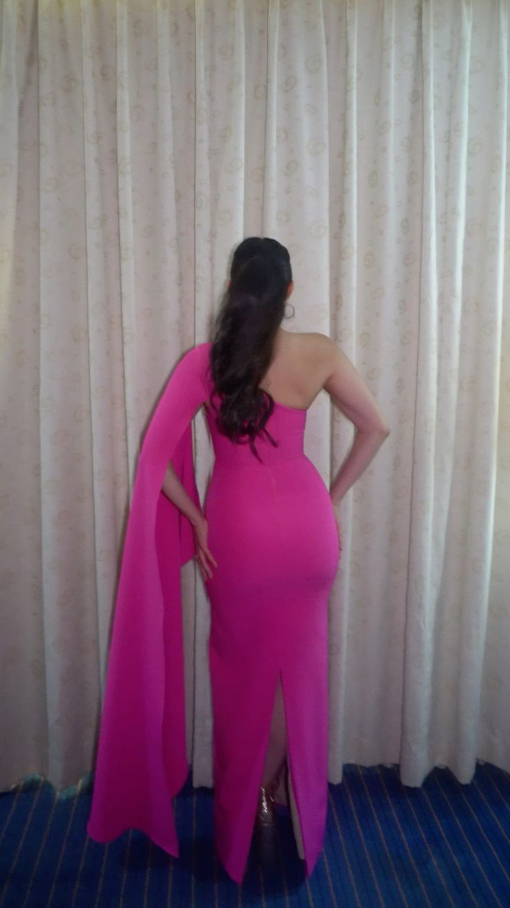 Elegant Sheath One Shoulder Hot Pink Chiffon Long Prom Dresses Party Dress Summer 22th Birthday Outfits 21st Birthday Dresses DH1028