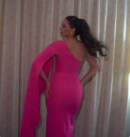 Elegant Sheath One Shoulder Hot Pink Chiffon Long Prom Dresses Party Dress Summer 22th Birthday Outfits 21st Birthday Dresses DH1028