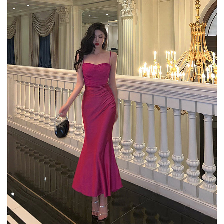 Elegant Mermaid Spaghetti Straps Hot Pink Long Prom Dresses Party Dress Summer 22th Birthday Outfits 18th Birthday Dresses DH1046