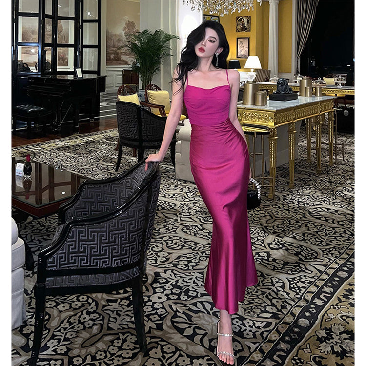 Elegant Mermaid Spaghetti Straps Hot Pink Long Prom Dresses Party Dress Summer 22th Birthday Outfits 18th Birthday Dresses DH1046