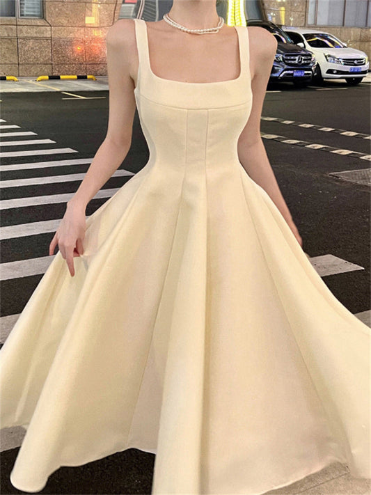 Elegant A Line Square Neck Satin Prom Dresses Party Dress Summer 22th Birthday Outfits 18th Birthday Dresses DH1049