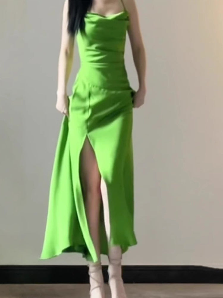 Elegant Mermaid Spaghetti Straps Green Slit Long Prom Dresses Party Dress Summer 22th Birthday Outfits 18th Birthday Dresses DH1050