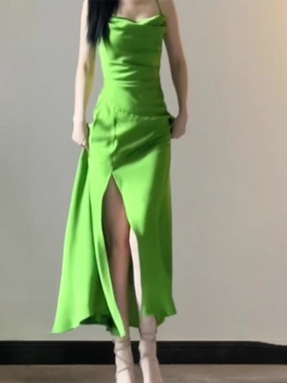 Elegant Mermaid Spaghetti Straps Green Slit Long Prom Dresses Party Dress Summer 22th Birthday Outfits 18th Birthday Dresses DH1050