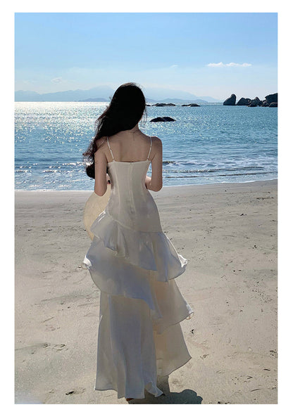 Elegant Mermaid Spaghetti Straps White Satin Long Prom Dresses Party Dress Summer 22th Birthday Outfits 18th Birthday Dresses DH1051