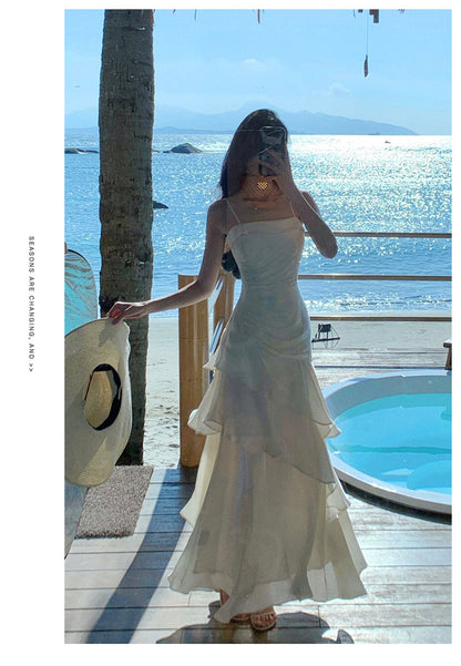 Elegant Mermaid Spaghetti Straps White Satin Long Prom Dresses Party Dress Summer 22th Birthday Outfits 18th Birthday Dresses DH1051