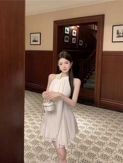 Sexy A line Halter Chiffon White Mini Short Formal 8th Grade Homecoming Dresses Summer Middle School Hoco Dress Homecoming Outfits Birthday Outfit DH1054