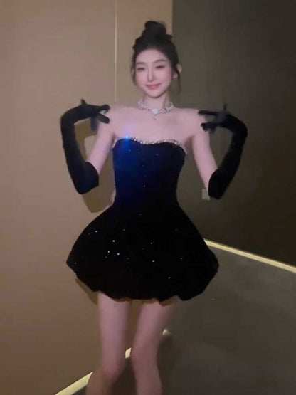 Pretty Ball Gown Sweetheart Black Velvet Mini Short Formal 8th Grade Homecoming Dresses Summer Middle School Hoco Dress Birthday Outfits DH1057