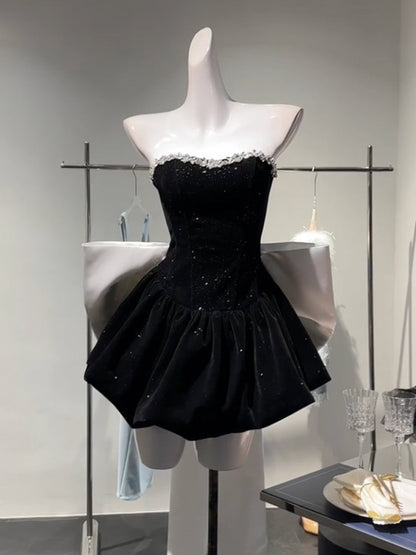 Cute Ball Gown Sweetheart Black Velvet Mini Short Formal 8th Grade Homecoming Dresses Summer Middle School Hoco Dress Homecoming Outfits DH1059