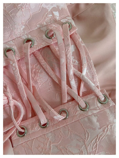 Elegant A Line Spaghetti Straps Pink Lace Sleeveless Long Evening Party Gowns Evening Formal Dresses Prom Dress DH105